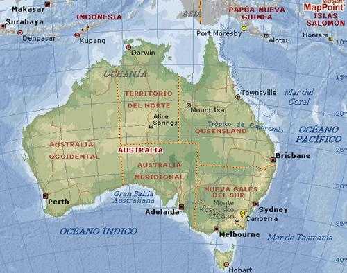 Principales ciudades de Australia, mapa