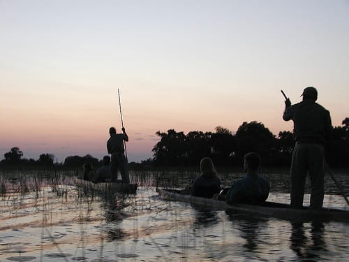 Paseando en mekoro sobre el Okavango